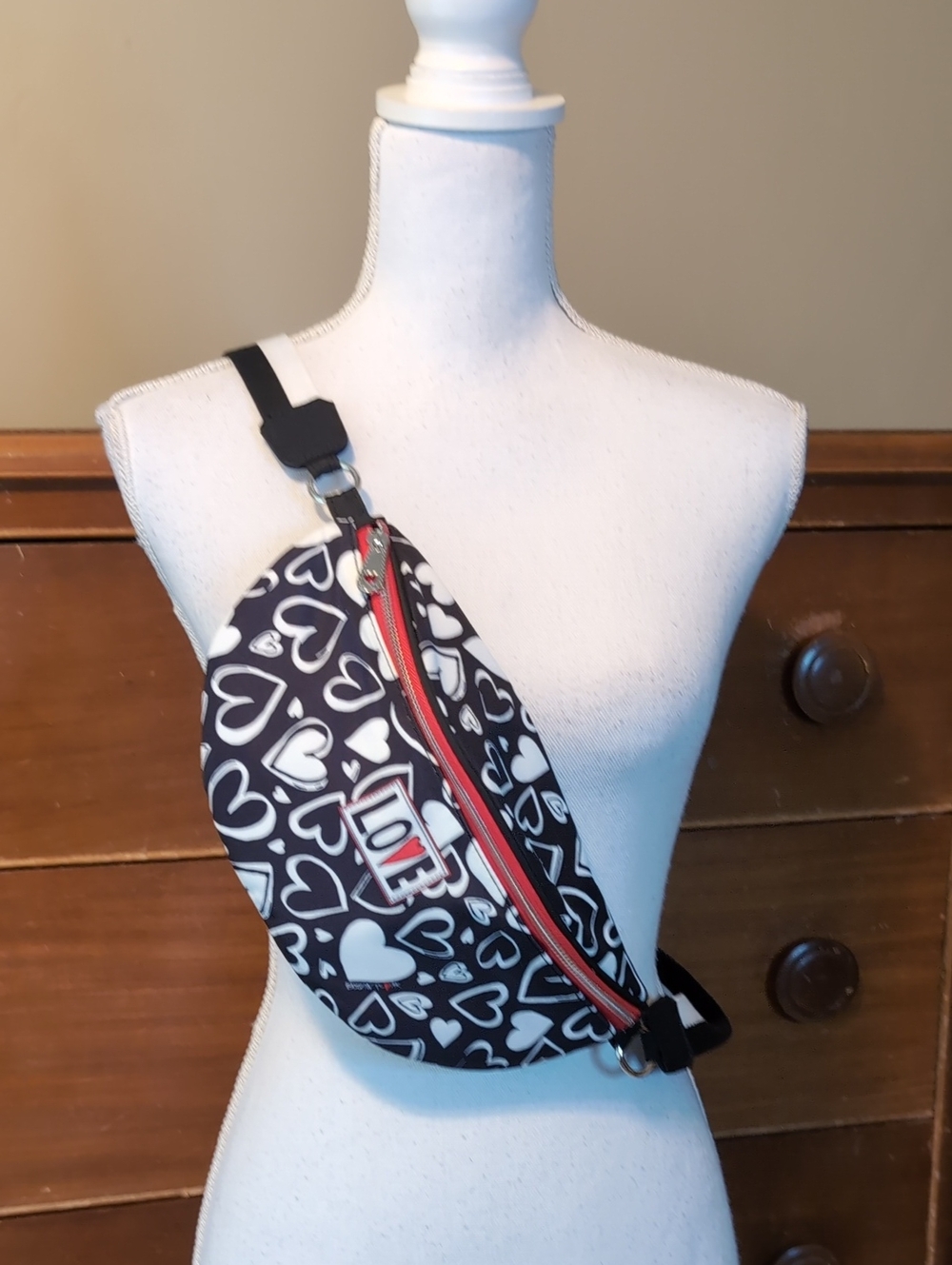 Brighton Classic Heart Print Crossbody Belt Bag with Red Zip